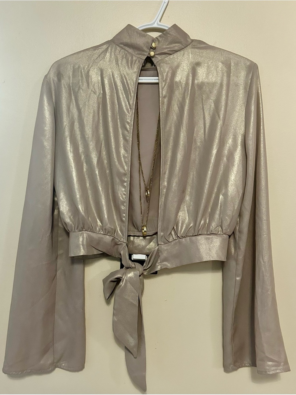 Metallic Taupe Open Back Top